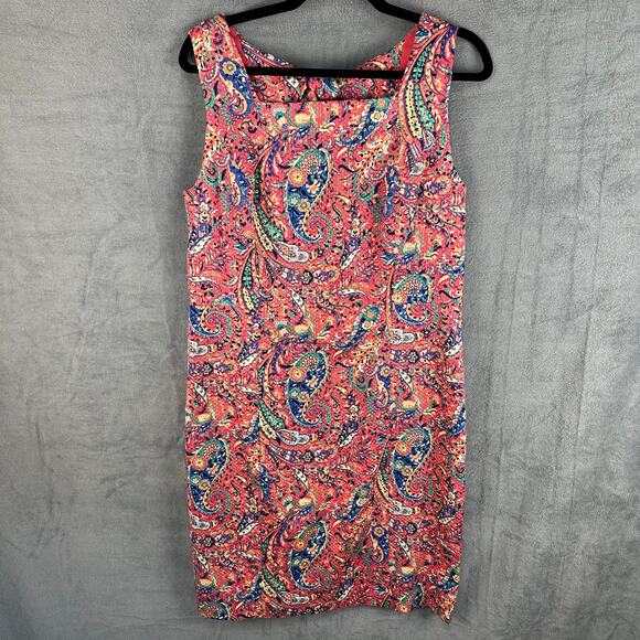 Talbots Dress Women 12 Pink Paisley Sleeveless Keyhole Back Bonaire Spring Party - Picture 1 of 13